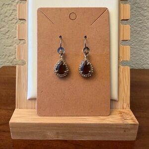 Vintage Teardrop Dangle Earrings, Gold & Brown, EUC